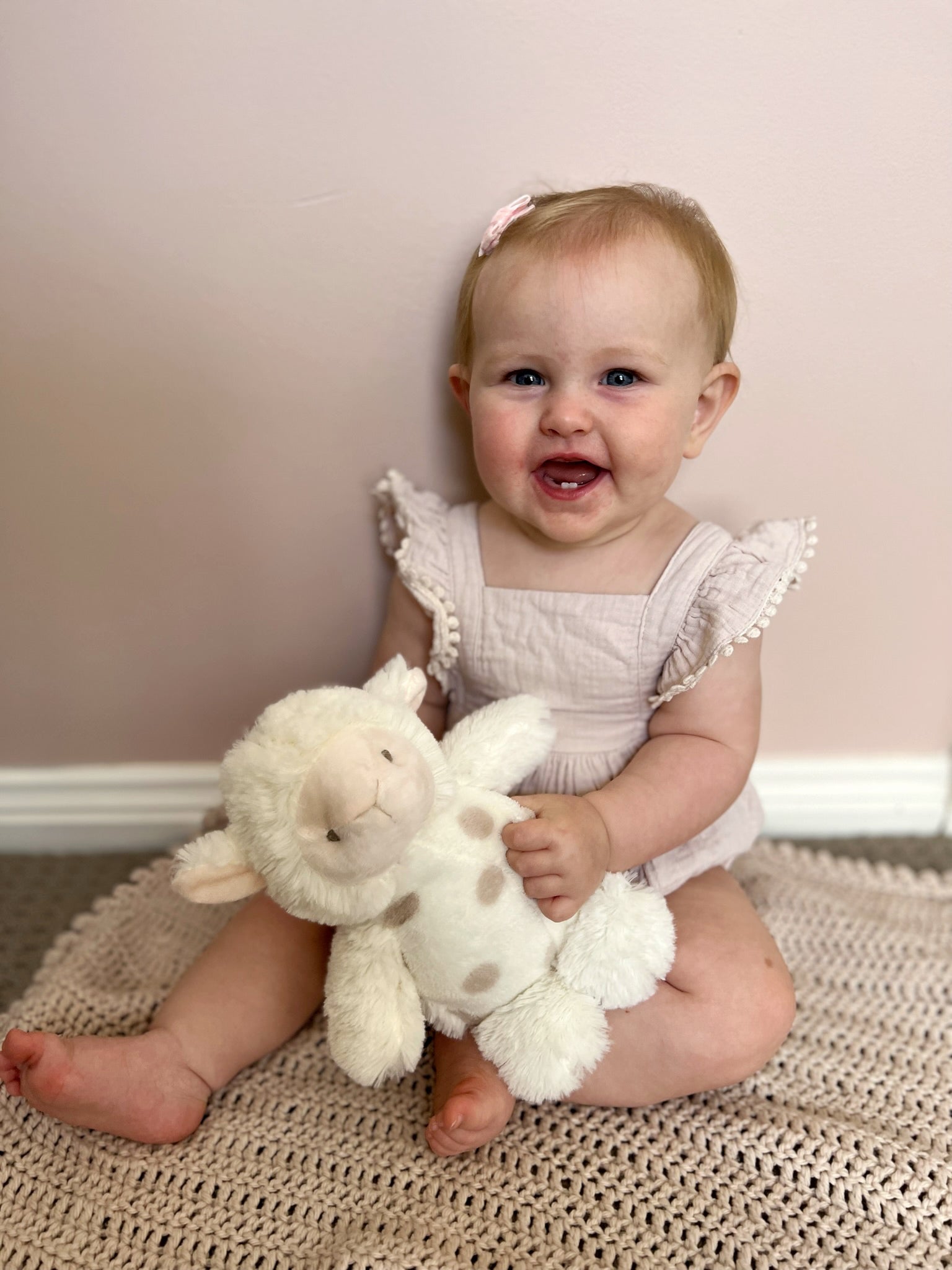 Cream lamb soft toy cuddly companion by Cutesy Wootsy, comforting plush for babies and toddlers.