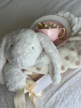Load image into Gallery viewer, Ariel Bunny Mum and Bub Hamper with Cristina Re gold teacup and soft white plush comforter.
