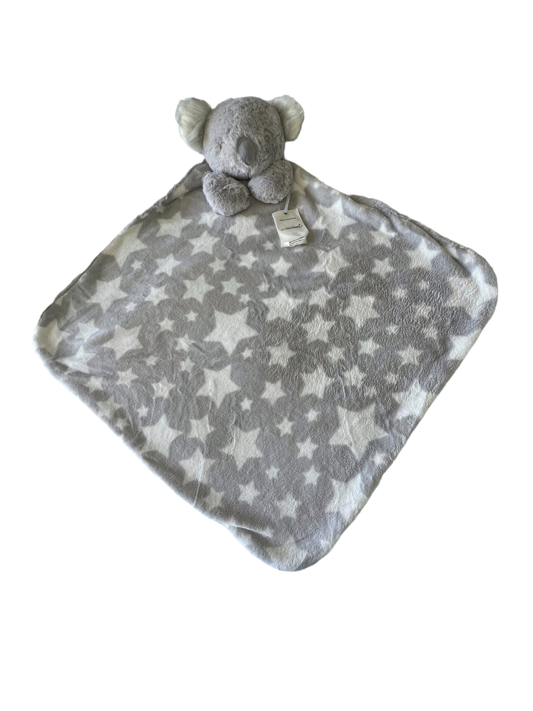 Starry Coral Koala Dreams: Butternut-Silver Grey Snuggly Koala Jumbo Comforter Blanket with Snow White Stars