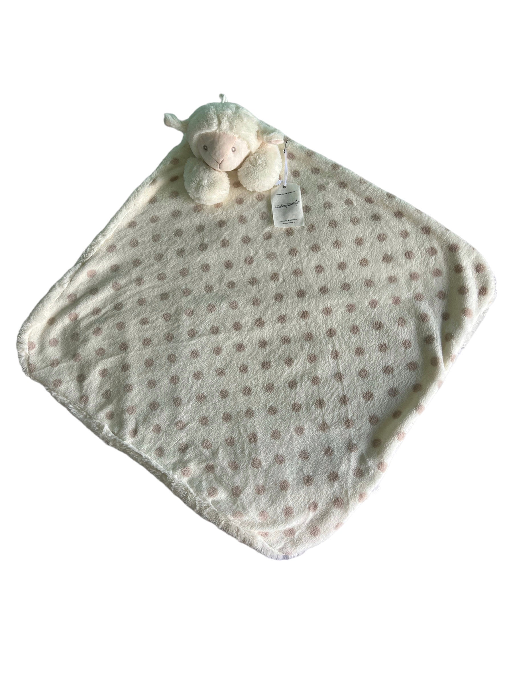 Cozy Delight: Tiffany Lamb Coconut Cream Malteaser-Coloured Polka Dot Jumbo Comforter Blanket with Darling Lamb Accents