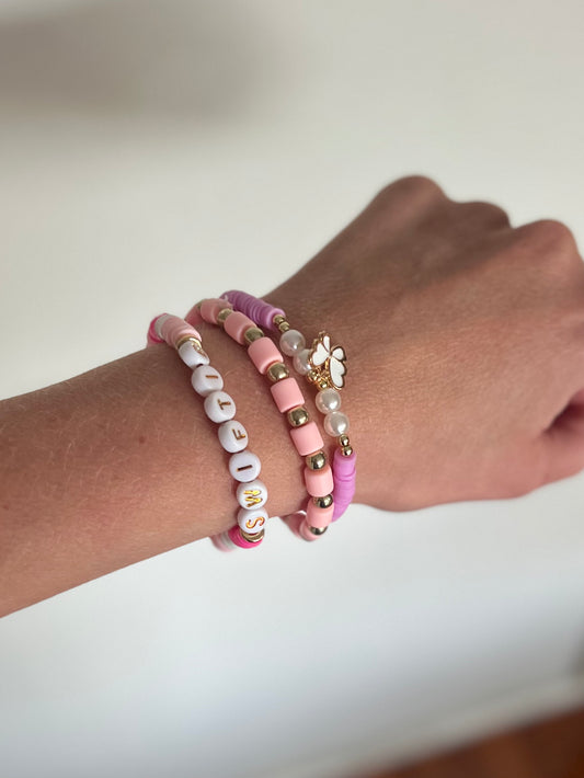 Beautiful girlie pink, purple friendship bracelets