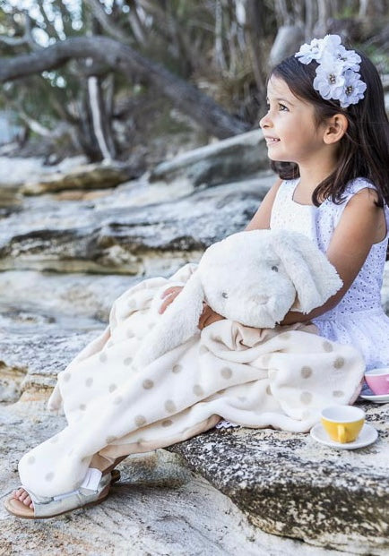 Ariel Bunny Dreams: Cream & Hazelnut Polka Dot Jumbo Comforter Blanket